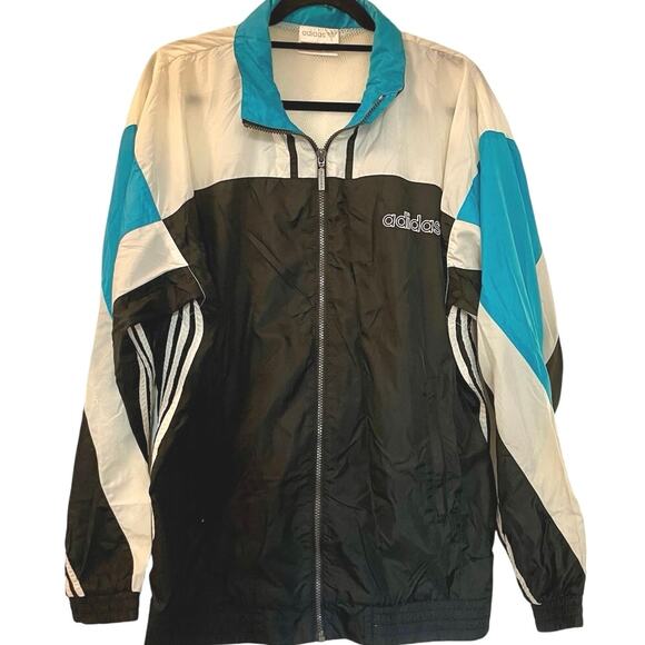 Vintage 90s Adidas Black, White, and Blue Windbreaker Adult Large - Picture 1 of 4